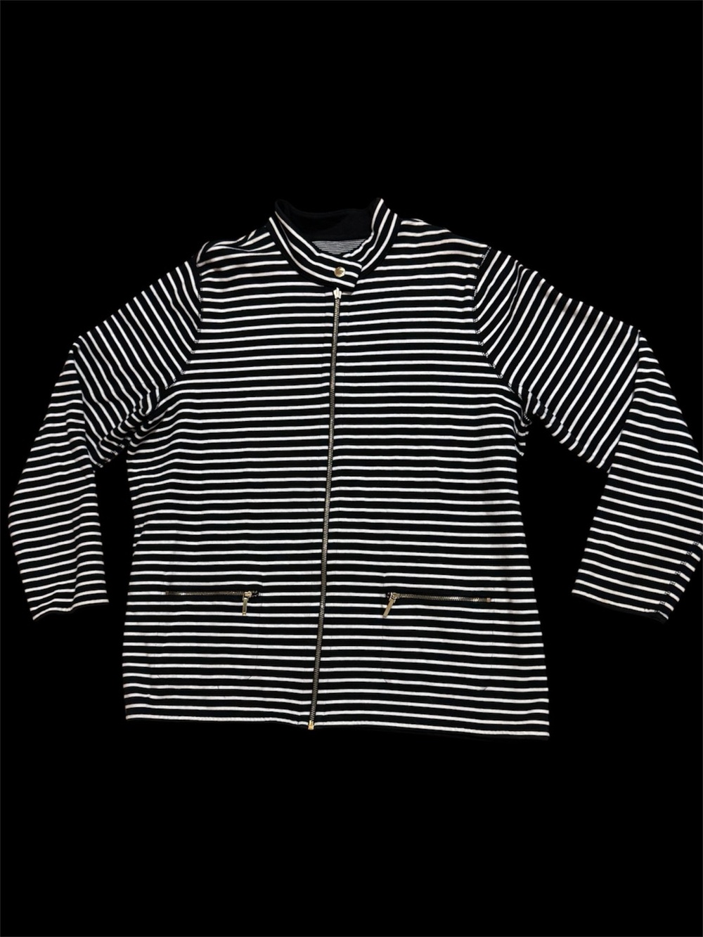 LAUREN Ralph Lauren Womens Plus Black/White Stripe Reversible Full Zip Jacket 2X